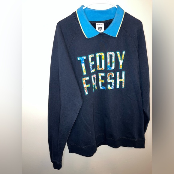 Teddy Fresh X Care Bears Black Appliqué Collar Sweatshirt Collab Size XL GUC - Picture 2 of 7